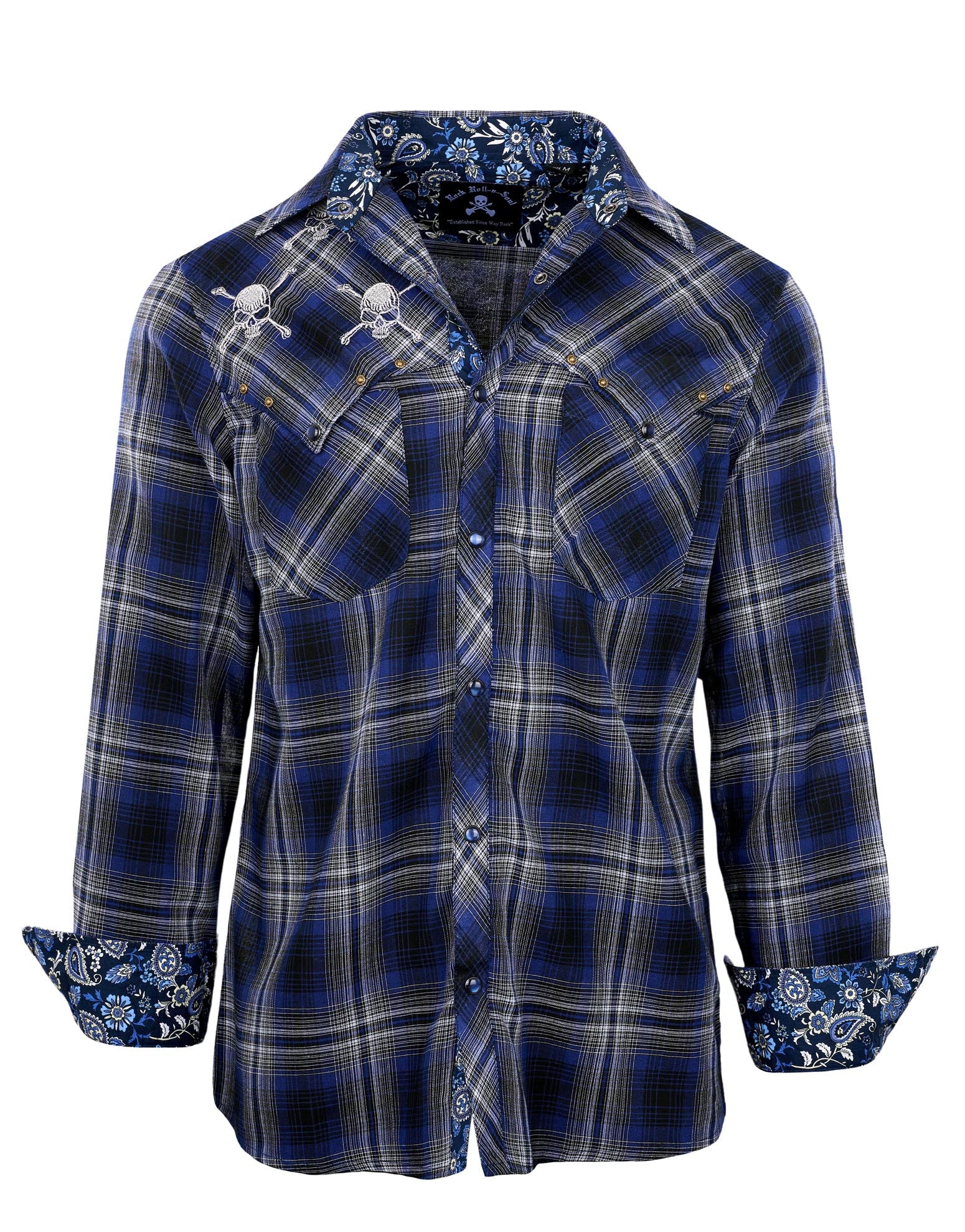 Men's Button up Plaid Shirt  Blue on Black II by Rock Roll n Soul