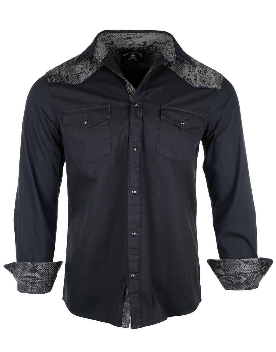 Men's LS Western Inspired Shirt | Rattlehead Grey by Rock Roll n Soul